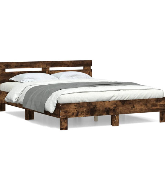 Bettgestell mit Kopfteil Räuchereiche 140x190 cm Holzwerkstoff