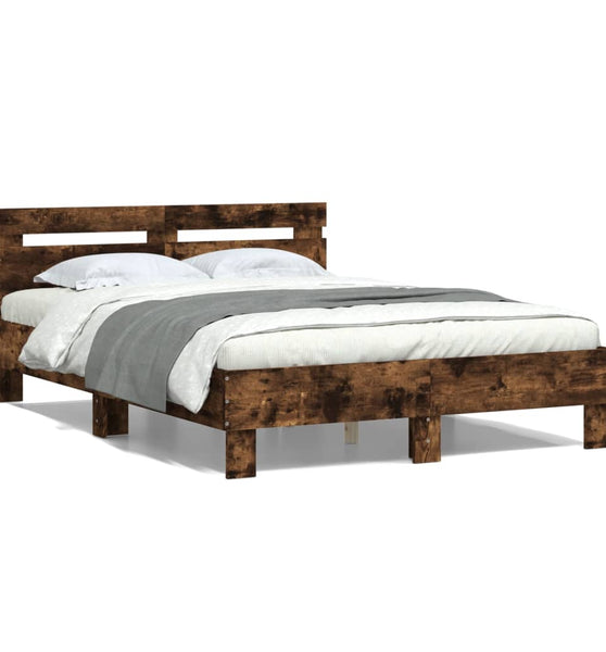 Bettgestell mit Kopfteil Räuchereiche 135x190 cm Holzwerkstoff