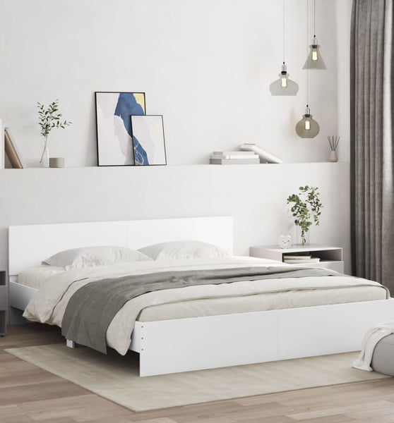 Bettgestell mit Kopfteil Weiß 200x200 cm