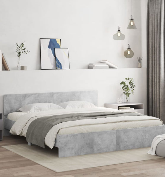 Bettgestell mit Kopfteil Betongrau 200x200 cm