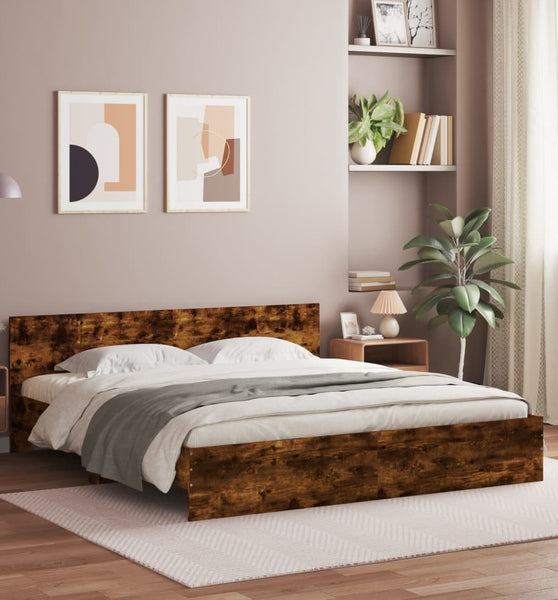 Bettgestell mit Kopfteil Räuchereiche 200x200 cm