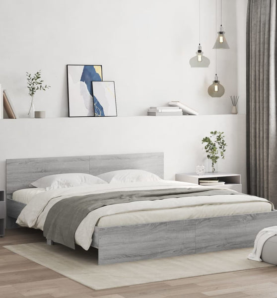 Bettgestell mit Kopfteil Grau Sonoma 200x200 cm