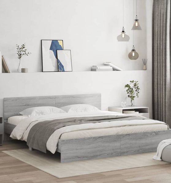 Bettgestell mit Kopfteil Grau Sonoma 160x200 cm
