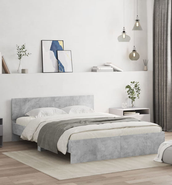 Bettgestell mit Kopfteil Betongrau 140x200 cm