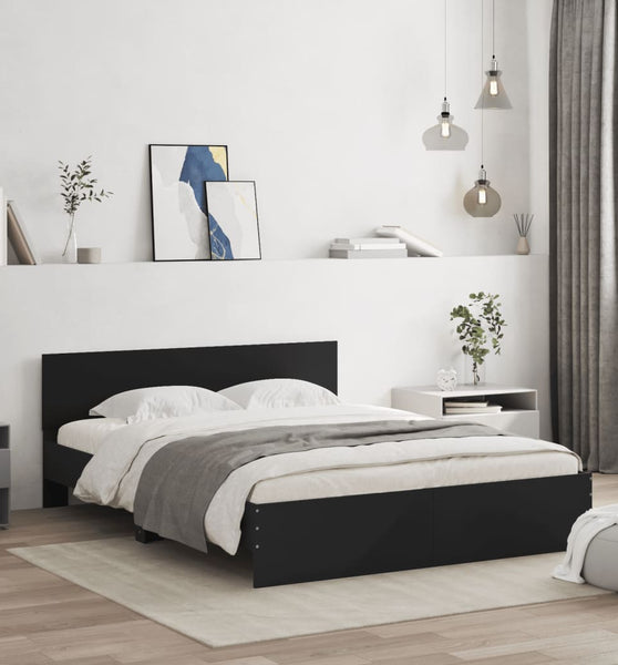 Bettgestell mit Kopfteil Schwarz 140x190 cm