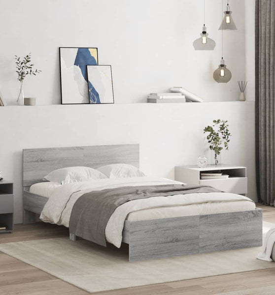 Bettgestell mit Kopfteil Grau Sonoma 135x190 cm