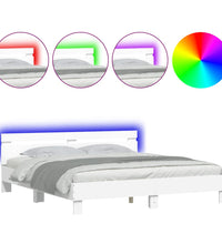 Bettgestell mit Kopfteil und LED-Beleuchtung Weiß 200x200 cm