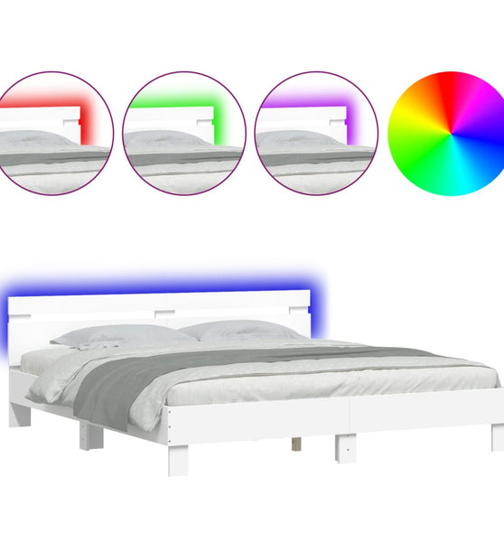 Bettgestell mit Kopfteil und LED-Beleuchtung Weiß 200x200 cm