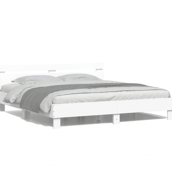 Bettgestell mit Kopfteil und LED-Beleuchtung Weiß 200x200 cm