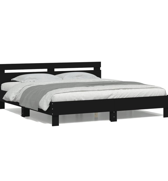 Bettgestell mit Kopfteil und LED-Beleuchtung Schwarz 200x200 cm