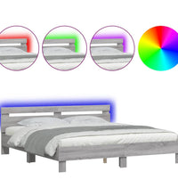 Bettgestell mit Kopfteil und LED-Beleuchtung Grau Sonoma