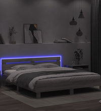 Bettgestell mit Kopfteil und LED-Beleuchtung Grau Sonoma