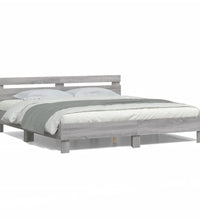 Bettgestell mit Kopfteil und LED-Beleuchtung Grau Sonoma