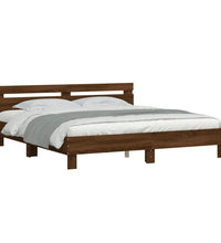 Bettgestell mit Kopfteil und LED-Beleuchtung Braun Eiche-Optik