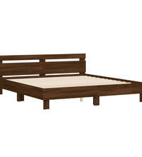 Bettgestell mit Kopfteil und LED-Beleuchtung Braun Eiche-Optik