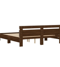 Bettgestell mit Kopfteil und LED-Beleuchtung Braun Eiche-Optik