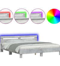 Bettgestell mit Kopfteil und LED-Beleuchtung Betongrau