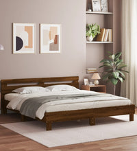 Bettgestell mit Kopfteil und LED-Beleuchtung Braun Eiche-Optik