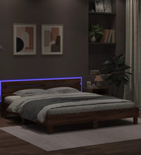 Bettgestell mit Kopfteil und LED-Beleuchtung Braun Eiche-Optik