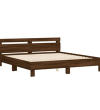Bettgestell mit Kopfteil und LED-Beleuchtung Braun Eiche-Optik