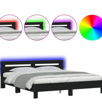 Bettgestell mit Kopfteil und LED-Beleuchtung Schwarz 160x200 cm