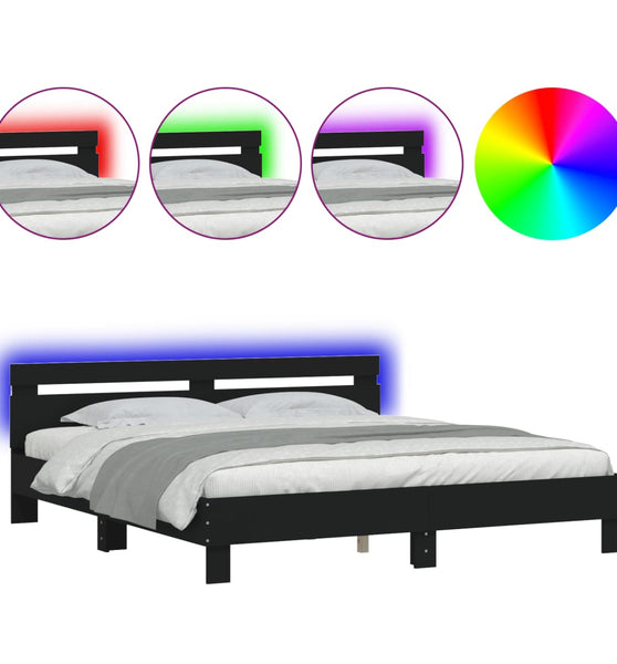 Bettgestell mit Kopfteil und LED-Beleuchtung Schwarz 160x200 cm