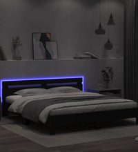 Bettgestell mit Kopfteil und LED-Beleuchtung Schwarz 160x200 cm