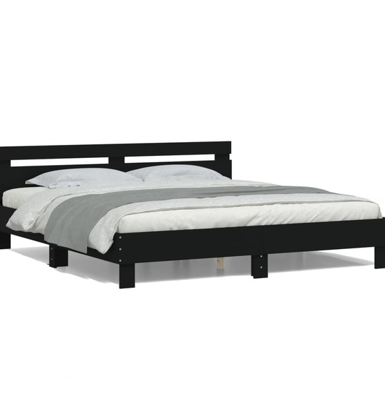 Bettgestell mit Kopfteil und LED-Beleuchtung Schwarz 160x200 cm
