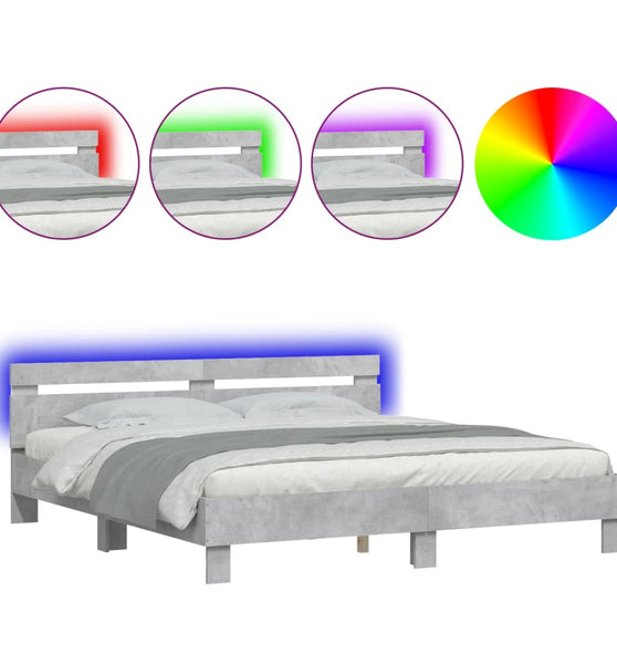 Bettgestell mit Kopfteil und LED-Beleuchtung Betongrau
