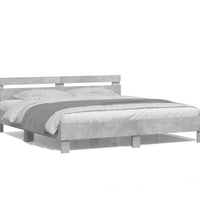 Bettgestell mit Kopfteil und LED-Beleuchtung Betongrau