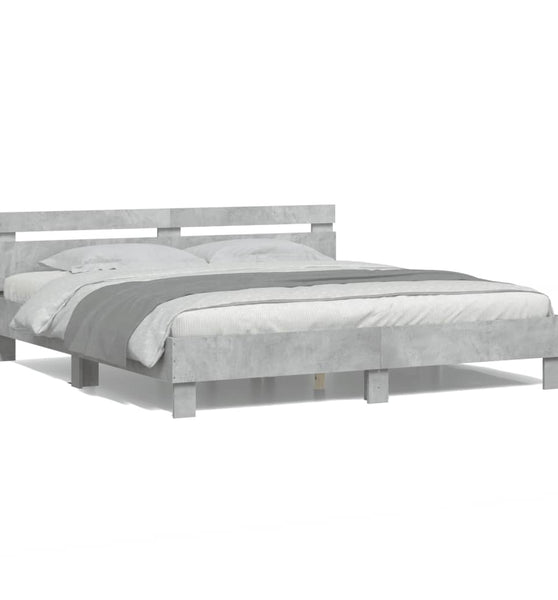 Bettgestell mit Kopfteil und LED-Beleuchtung Betongrau