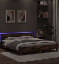 Bettgestell mit Kopfteil und LED-Beleuchtung Räuchereiche