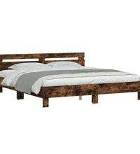 Bettgestell mit Kopfteil und LED-Beleuchtung Räuchereiche