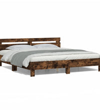 Bettgestell mit Kopfteil und LED-Beleuchtung Räuchereiche