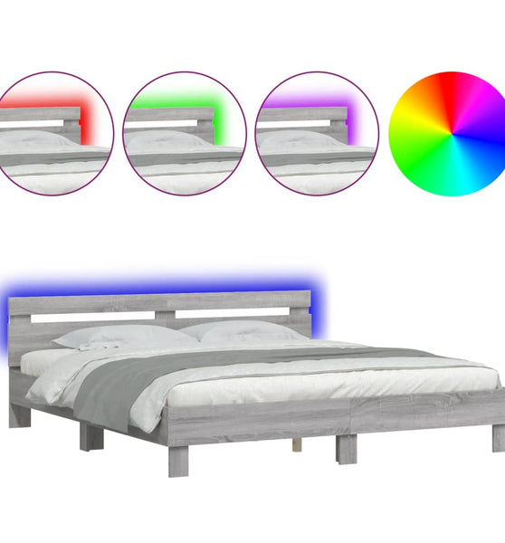 Bettgestell mit Kopfteil und LED-Beleuchtung Grau Sonoma