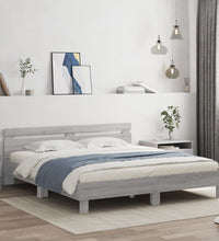 Bettgestell mit Kopfteil und LED-Beleuchtung Grau Sonoma