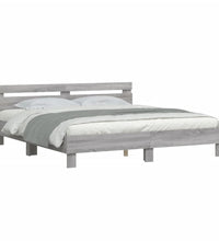 Bettgestell mit Kopfteil und LED-Beleuchtung Grau Sonoma