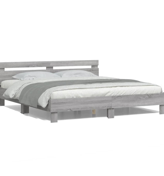 Bettgestell mit Kopfteil und LED-Beleuchtung Grau Sonoma