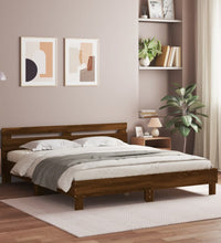 Bettgestell mit Kopfteil und LED-Beleuchtung Braun Eiche-Optik