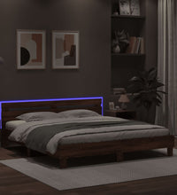 Bettgestell mit Kopfteil und LED-Beleuchtung Braun Eiche-Optik