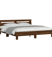 Bettgestell mit Kopfteil und LED-Beleuchtung Braun Eiche-Optik