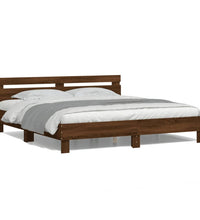 Bettgestell mit Kopfteil und LED-Beleuchtung Braun Eiche-Optik