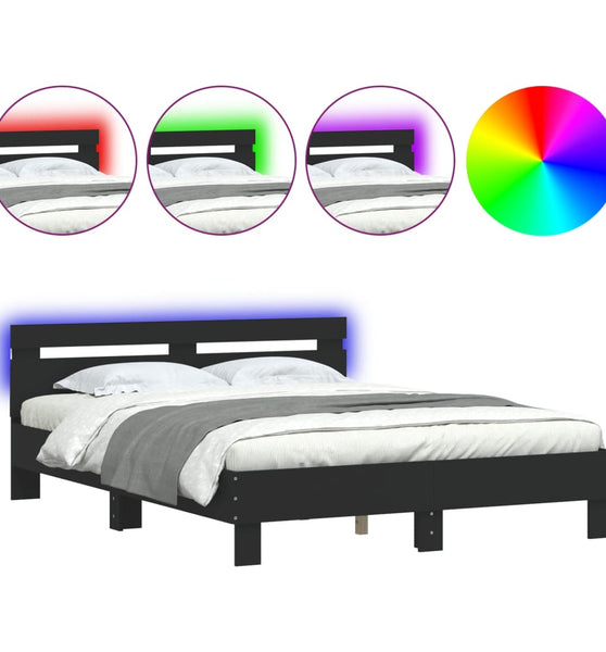 Bettgestell mit LED ohne Matratze Schwarz 150x200 cm