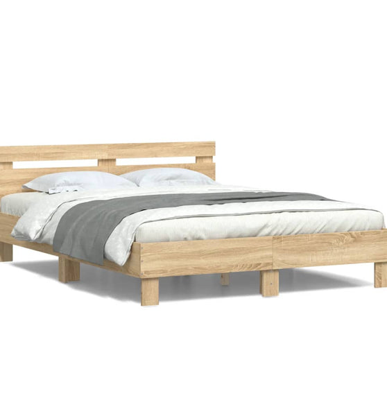 Bettgestell mit Kopfteil LED-Beleuchtung Sonoma-Eiche 150x200cm