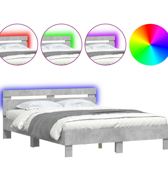 Bettgestell mit Kopfteil LED-Beleuchtung Betongrau 150x200 cm