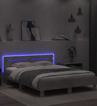 Bettgestell mit Kopfteil LED-Beleuchtung Betongrau 150x200 cm