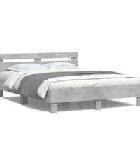 Bettgestell mit Kopfteil LED-Beleuchtung Betongrau 150x200 cm