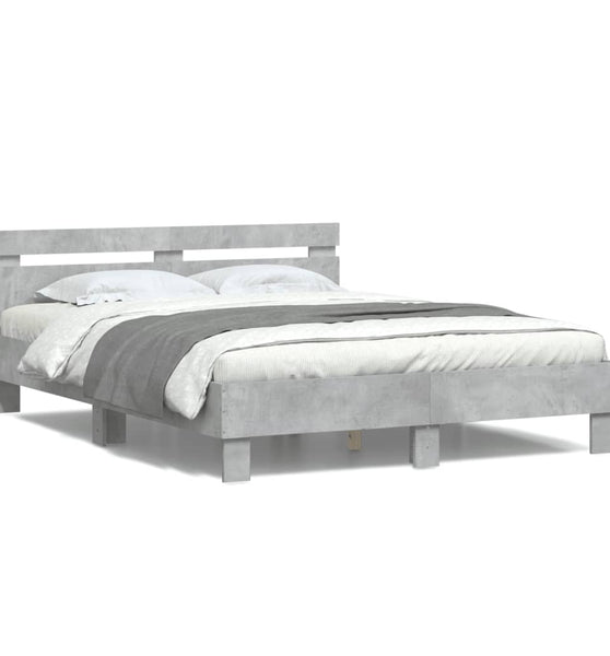 Bettgestell mit Kopfteil LED-Beleuchtung Betongrau 150x200 cm