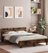 Bettgestell mit Kopfteil LED-Beleuchtung Räuchereiche 150x200cm