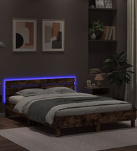 Bettgestell mit Kopfteil LED-Beleuchtung Räuchereiche 150x200cm